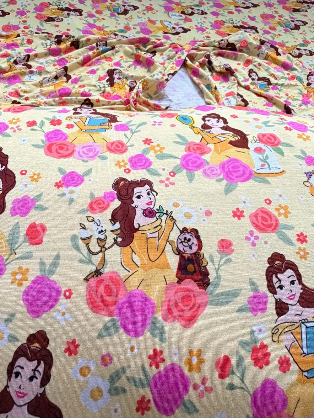 LS Disney princess belle Bamboo Custom Queen Bed fitted Sheet with 2 pillowcases